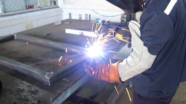 Industrial steel welding assembly work