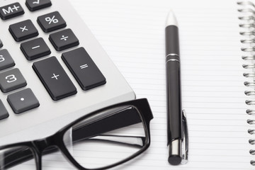 Calculator With Pen And Eyeglasses