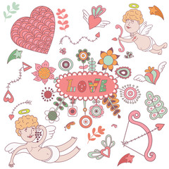 greeting card for Valentines day with cute angels.