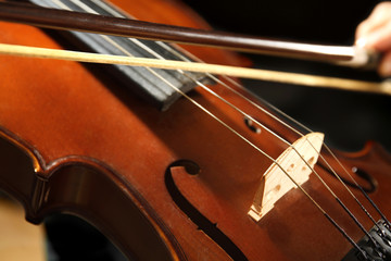 Close up view on violin's play