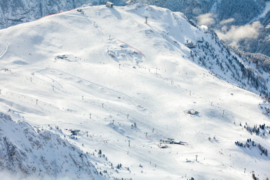 Aerial view of ski resort area in the  Dolomites, Italy