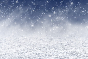 Winter christmas background with shiny snow and blizzard