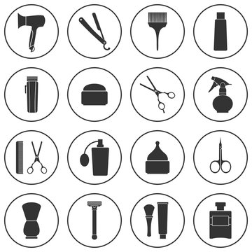 Barber Shop monochrome icons set