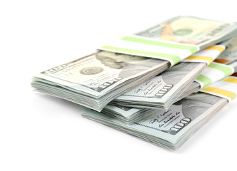 Hundred dollar bills, isolated on white