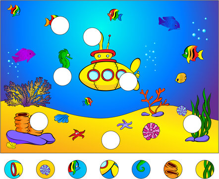 Underwater world and submarine: complete the puzzle and find the