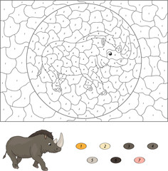 Color by number educational game for kids. Cartoon prehistoric r