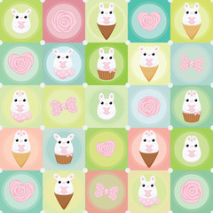 Vector flat creative background with bunny. rose and bow