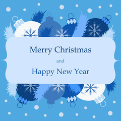 Merry Christmas and Happy New year card blu background
