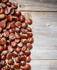 Fresh chestnut on wooden table