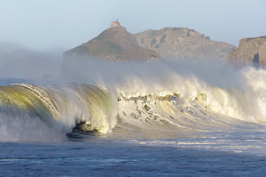 wave breaking in Bakio near gaztelugatxe