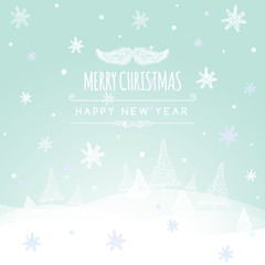 Naklejka na ściany i meble Christmas retro greeting card and background with hand-drawn Christmas tree and mustache