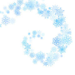 Blue snowflakes spiral in the darkness