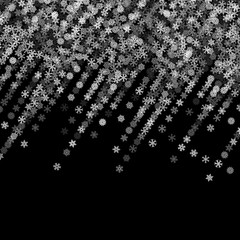 Snowfall with random snowflakes in the dark