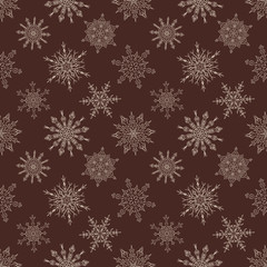 Seamless Christmas dark pattern with drawn snowflakes