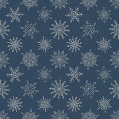 Fototapeta na wymiar Seamless Christmas dark pattern with drawn snowflakes