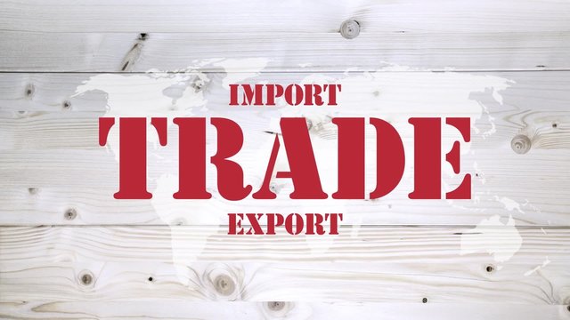 International import export and trade article on world map wooden background
