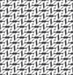 Abstract repeatable pattern background of white twisted strips. Swatch of intertwined links.