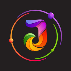 Obraz premium J letter logo with atomic or space orbits.