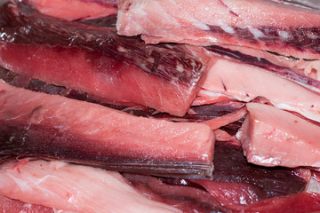 The leftover pieces of tuna when it was cut off for Sashimi, also known as Ara in Japanese