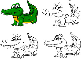 Obraz premium Cartoon crocodile. Vector illustration. Coloring and dot to dot