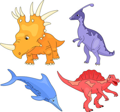 Set of palaeosaurus, styracosaurus, spinosaurus and ichthyosaur