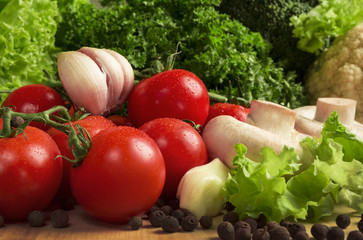 fresh vegetables on a wooden table