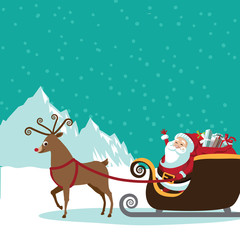 Fototapeta premium Cartoon Santa Claus with reindeer background with copy space
