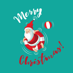 
Merry Christmas from Cartoon Santa relaxing in an inner tube on the tropical sea.