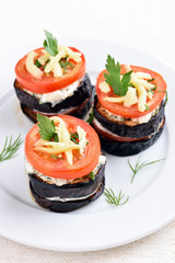 Eggplant, tomato and cheese stacks