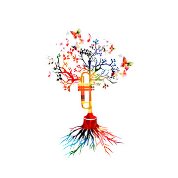 Colorful music background with trumpet