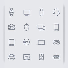 Modern gadgets thin line icons, vector illustration