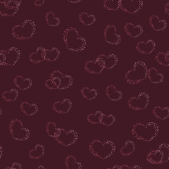 Grunge hearts seamless pattern on vinous background. Stylish romantic concept. Texture for web, print, valentines day, wrapping paper, wedding invitation card, textile, fabric, home decor, gift paper