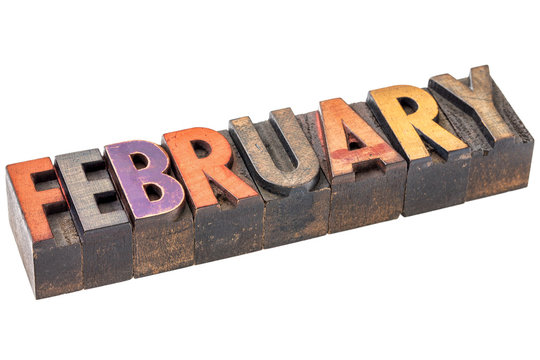 February month in wood type