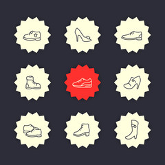 Shoes line icons, heels, women shoes, boots, trainers icon, vector illustration