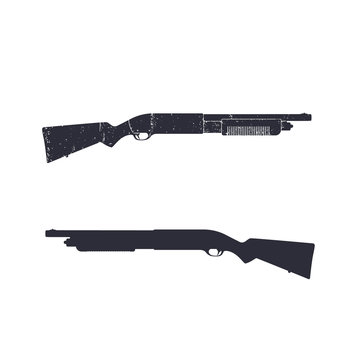 Shotgun, hunting rifle, shotgun silhouette over white, vector illustration