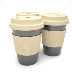 Three paper coffee cups
