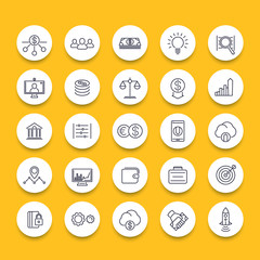 Fototapeta premium Venture capital, investments, startup, hedge fund, line round icons, vector illustration