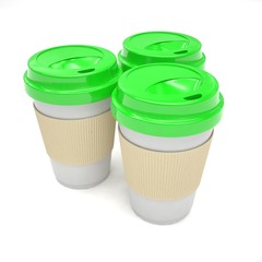 Three paper coffee cups