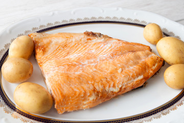 Delicious plate of baked salmon