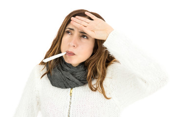 Sick woman with fever