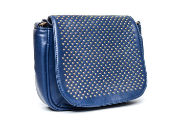 Naklejka premium Blue leather bag with gold chain