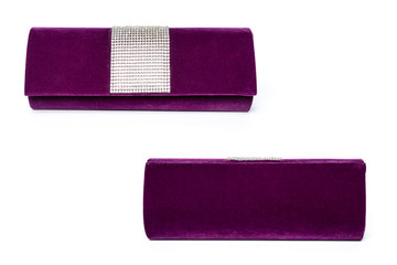 purple clutch with gems on a white background