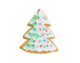 christmas cookie tree with snow isolated on white