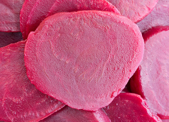 Very close view of sliced beets