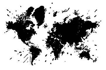 Map of the world in the form of blots. Hand drawn. Conceptual illustration. Isolated on white background