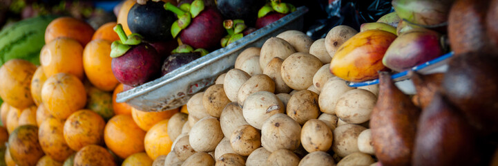 Different Kinds Of exotic Fruits For Sale at a local market in Indonesia