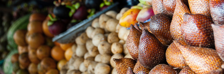 Different Kinds Of exotic Fruits For Sale at a local market in Indonesia
