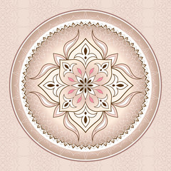 Beige pattern in the shape of circle. Mandala.
