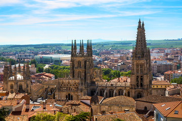 Fototapeta na wymiar Burgos skyline aerial view with Cathedral in Spain