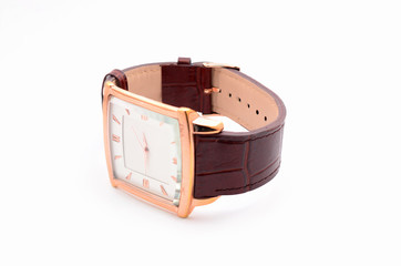Brown men's wristwatch on a white background